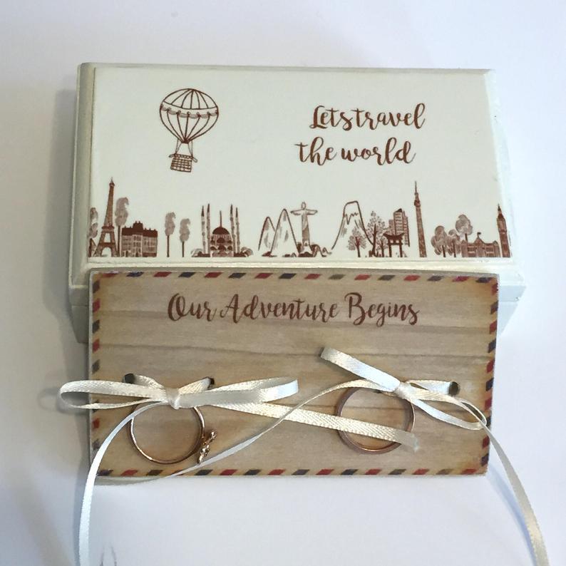 Travel Theme Wedding Ring Box Hot Air Balloon