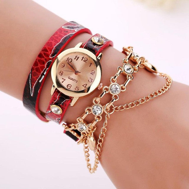 Woman Leather Rhinestone Rivet Watch