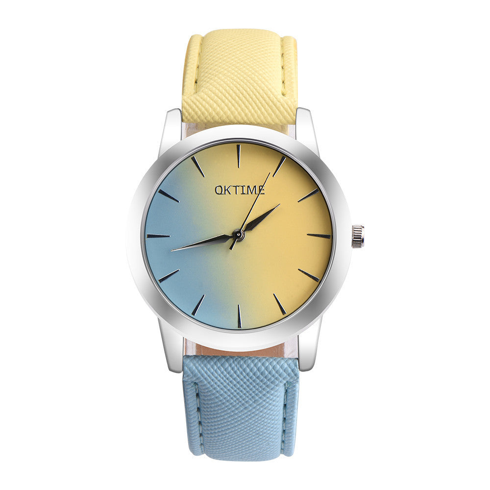 Retro Rainbow Design Leather Band Analog Alloy Quartz Wrist Watch